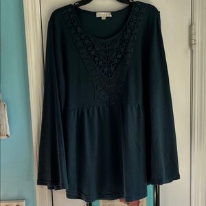 Suzanne Betro Teal Lace-Trimmed Women's Top